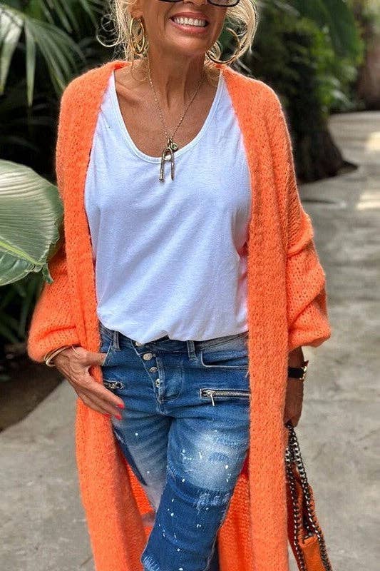 Love & Peace Exposed Seam Knit Sweater Long Cardigan: Fuchsia / M