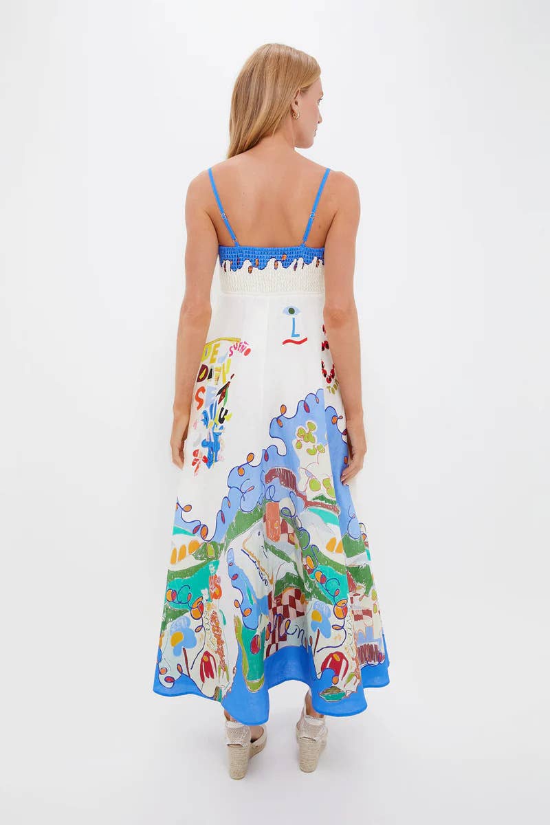 Sciacca Marine life printed Swing Style strappy sundress: DarkBlue