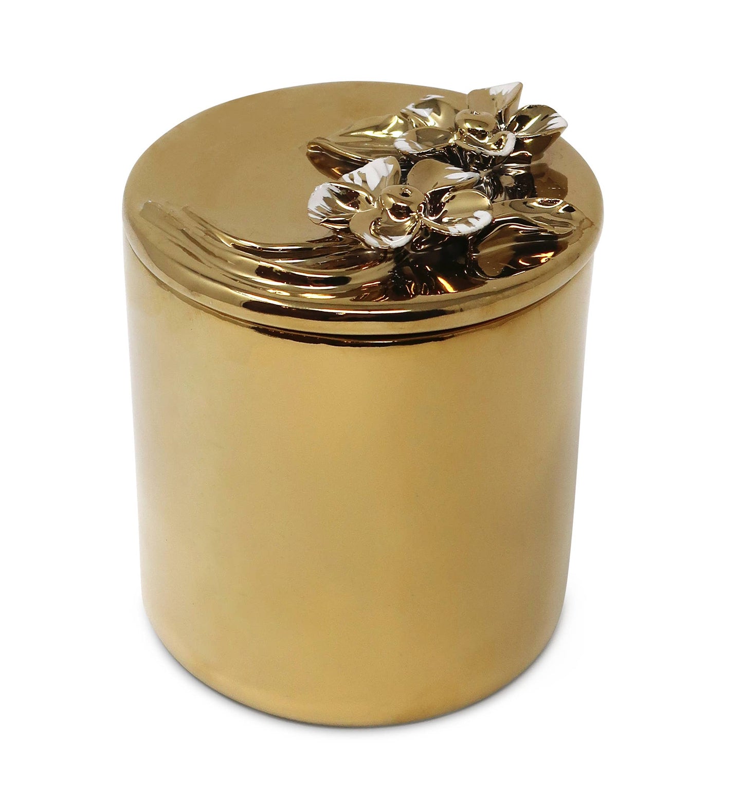 Gold Decorative Candle With Flower Design Lid: Gold Lid