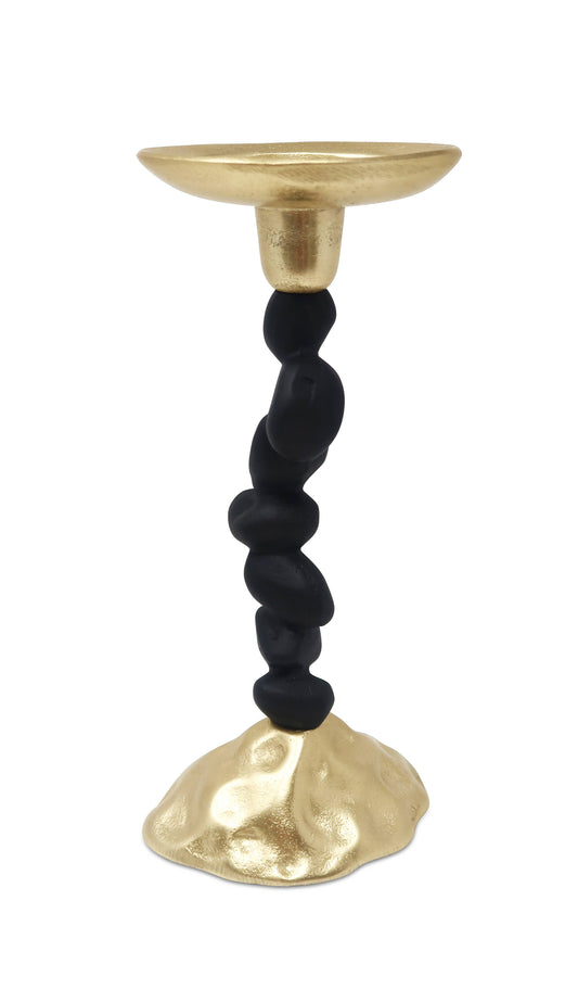 Black and Gold Pillar Candle Holder With Pebble Design