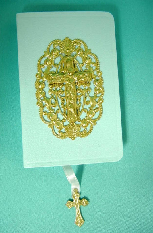 Leatherette Baby Bible W/Ornate Cross: Blue