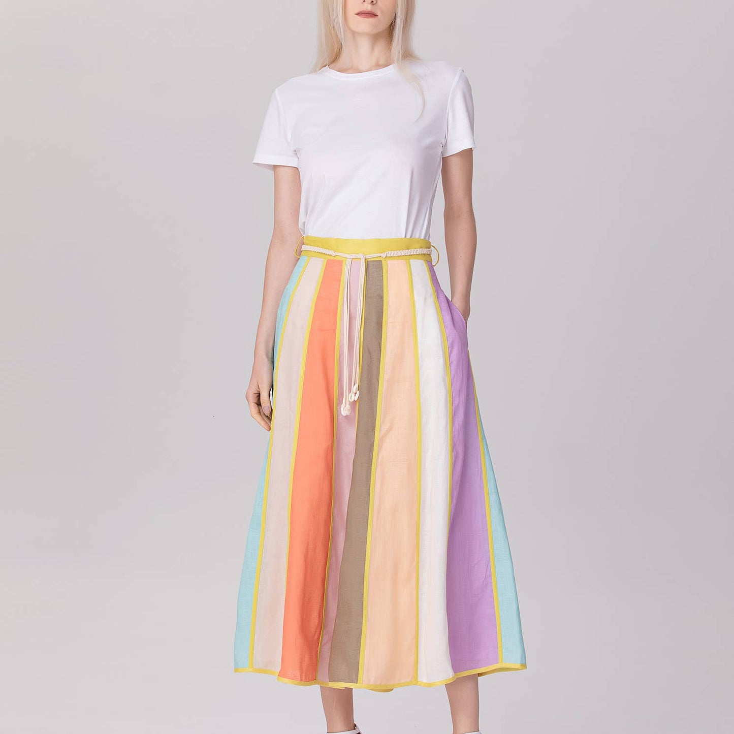 A-line skirt with wide stripes: Multicoloured