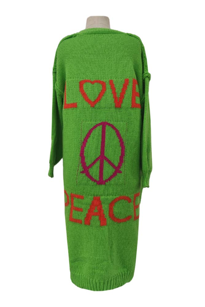 Love & Peace Exposed Seam Knit Sweater Long Cardigan: Fuchsia / M