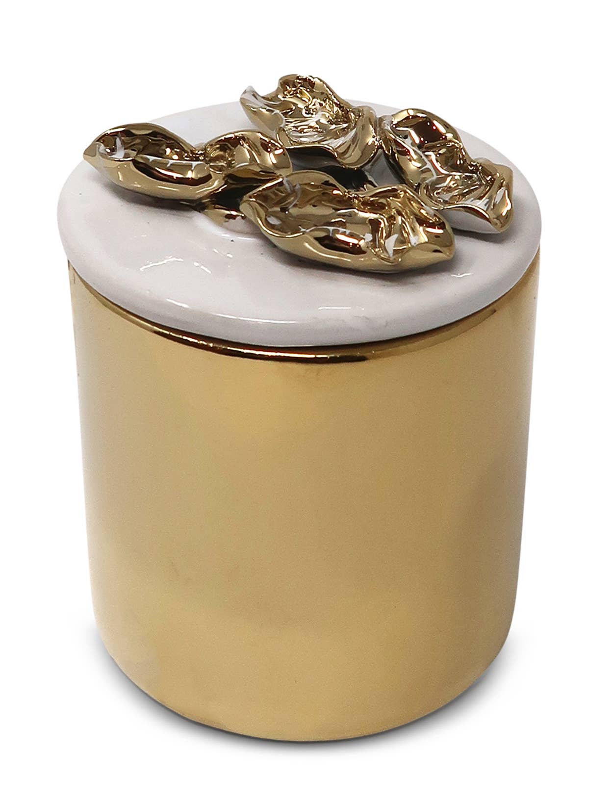Gold Decorative Candle With Flower Design Lid: Gold Lid