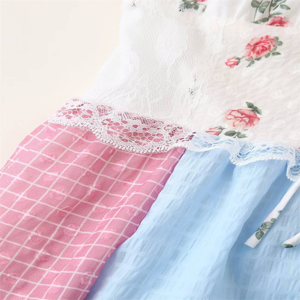 Floral sheer mesh lace patchwork halter maxi flare dress: Floral