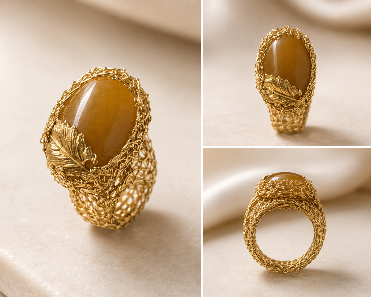 Golden Amber Leaf Ring