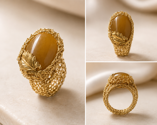 Golden Amber Leaf Ring