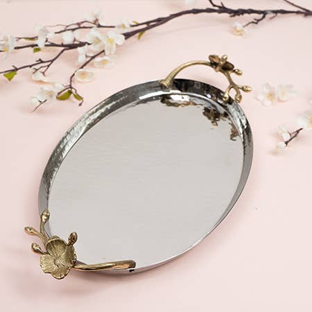 Stainless Steel Gilded Flower Handle Tray