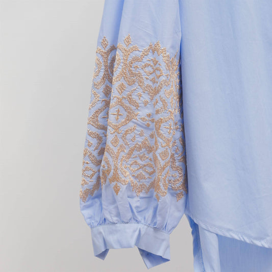 Embroidered sleeve cotton shirt