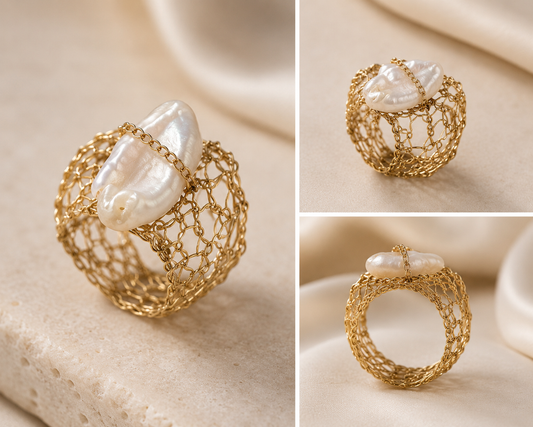 Baroque Freshwater Pearl Woven Ring