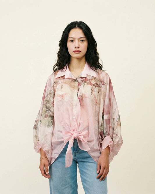 Tunic in printed Tencel and silk : Noir