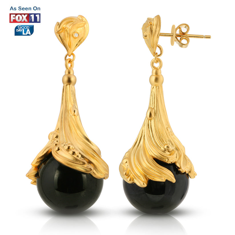 Black Agate & Diamond Earrings