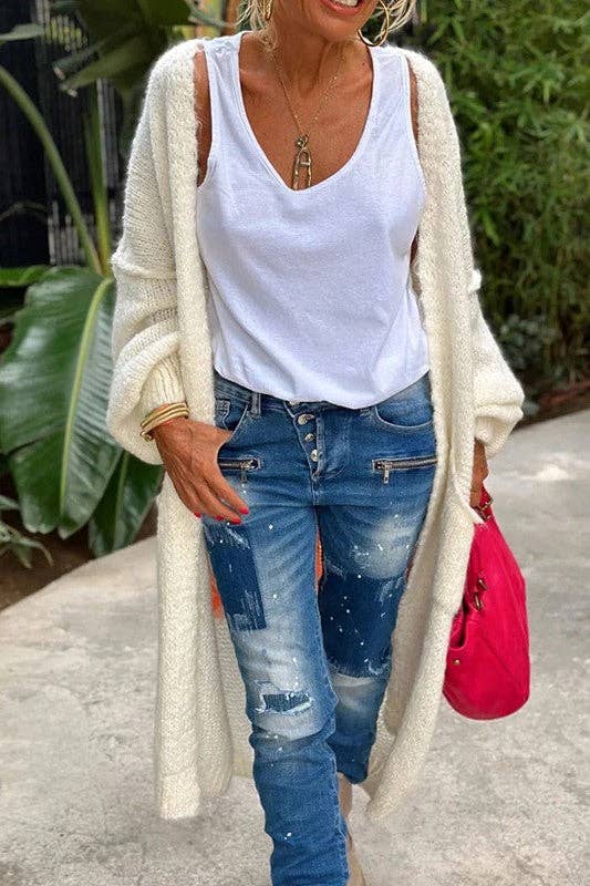 Love & Peace Exposed Seam Knit Sweater Long Cardigan: Fuchsia / M