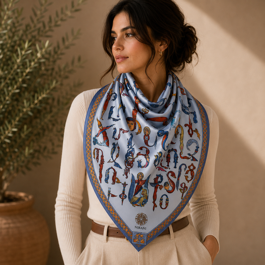 Trchnagir Armenian Alphabet Poly Silk Scarf 3