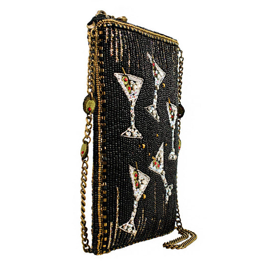 Sip Happens Black and Diamond Beaded Martini Crossbody