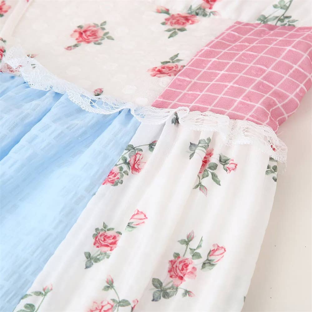 Floral sheer mesh lace patchwork halter maxi flare dress: Floral