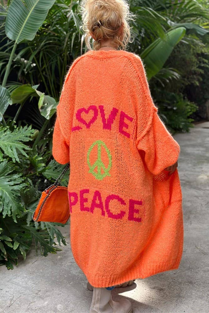 Love & Peace Exposed Seam Knit Sweater Long Cardigan: Fuchsia / M