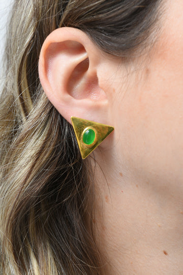 Gold-Plated Sterling Silver Triangle Earrings with Chalcedony - MIRAYJEWELRY