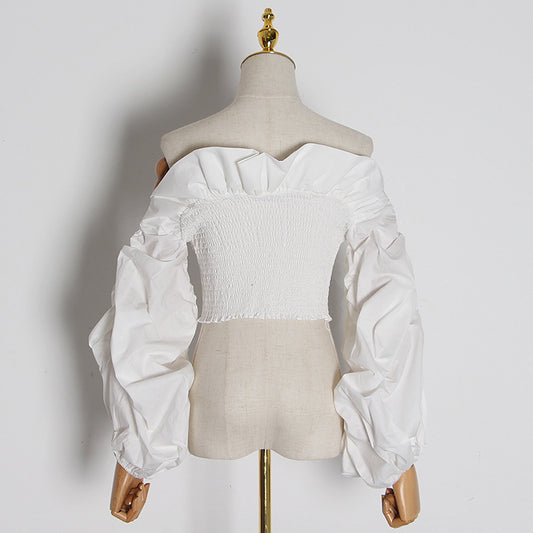 Fashion Trendy Plain Cut Out Spliced Sleeve Casual Tops Ladies Blouse