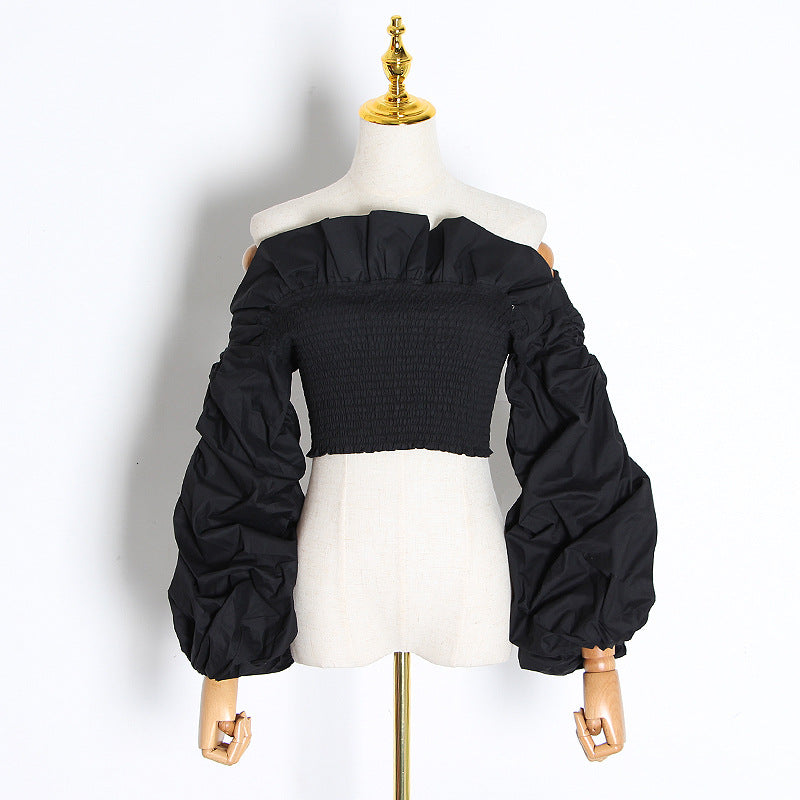 Fashion Trendy Plain Cut Out Spliced Sleeve Casual Tops Ladies Blouse