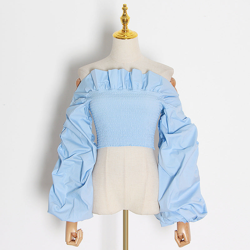 Fashion Trendy Plain Cut Out Spliced Sleeve Casual Tops Ladies Blouse