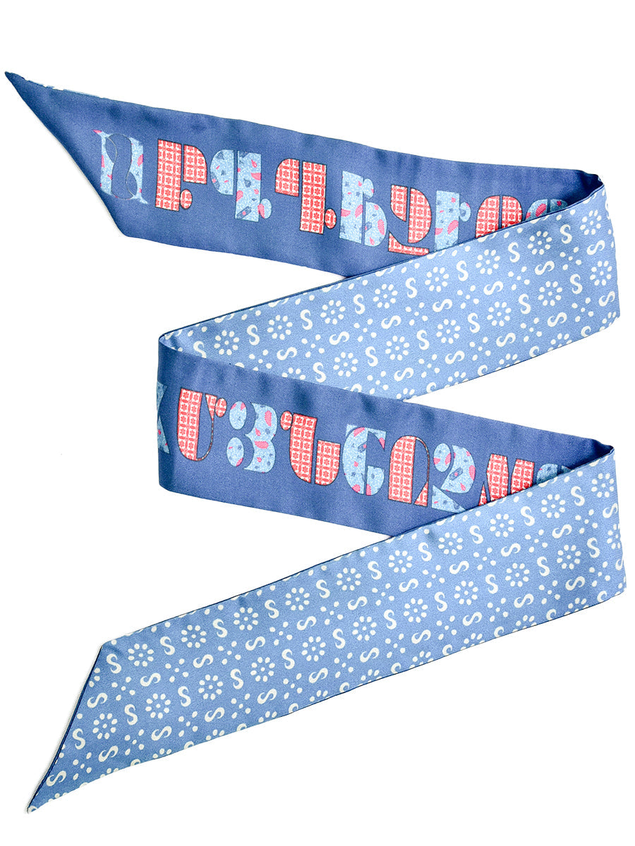 Armenian Alphabet Blue Narrow Scarf