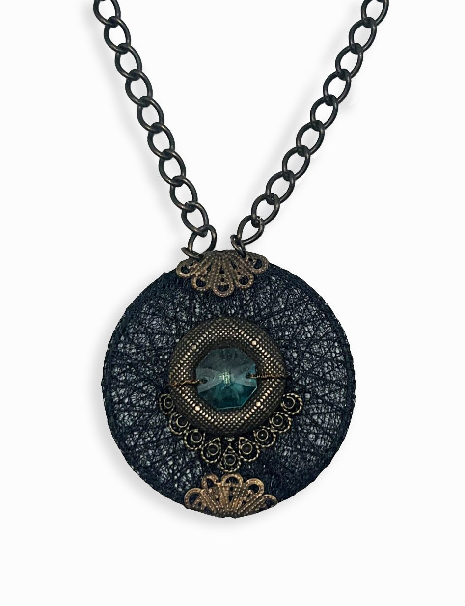 Teal Blue Swarovski & Black Necklace