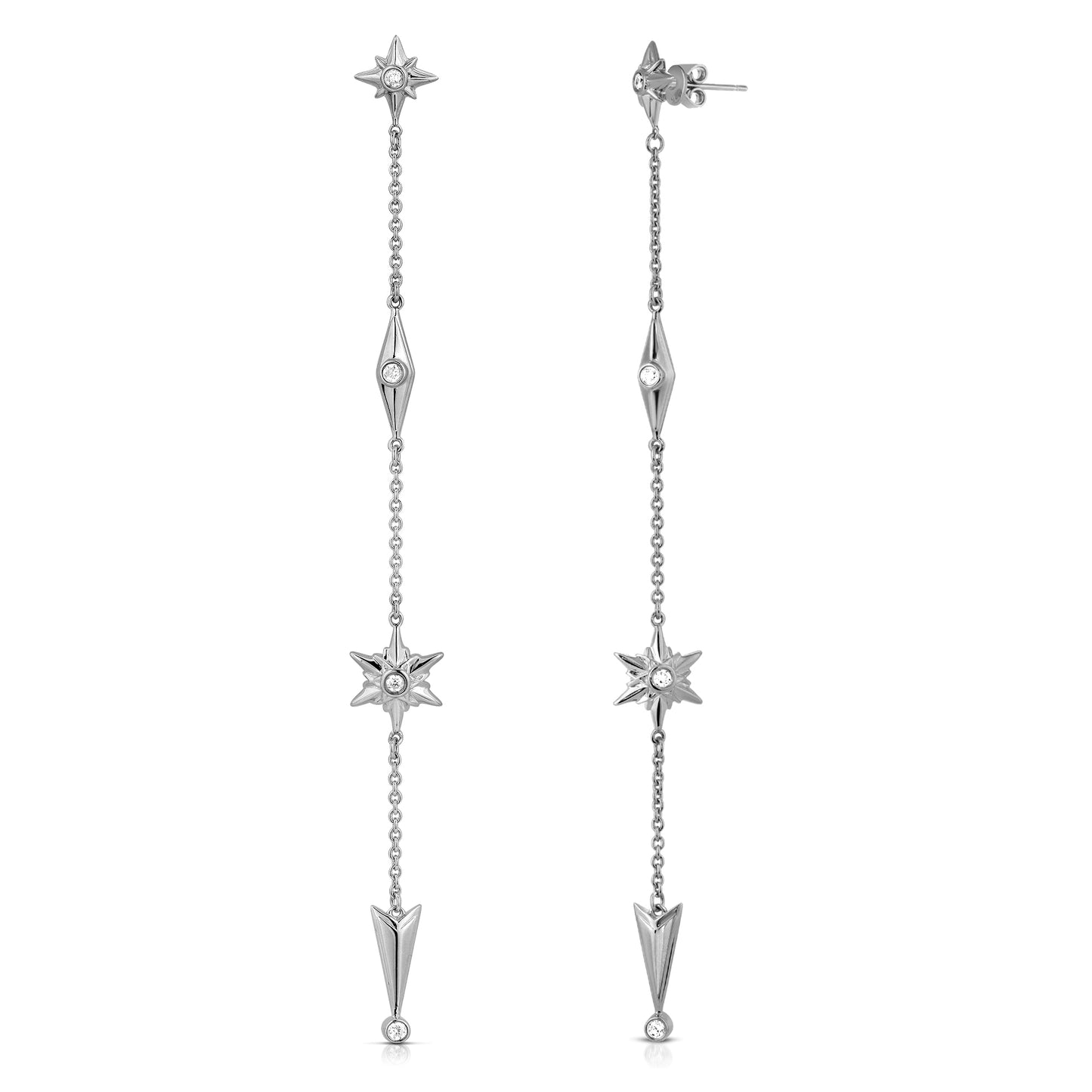 Shiny Stars Drop Earrings Silver