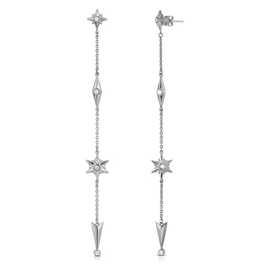 Shiny Stars Drop Earrings Silver