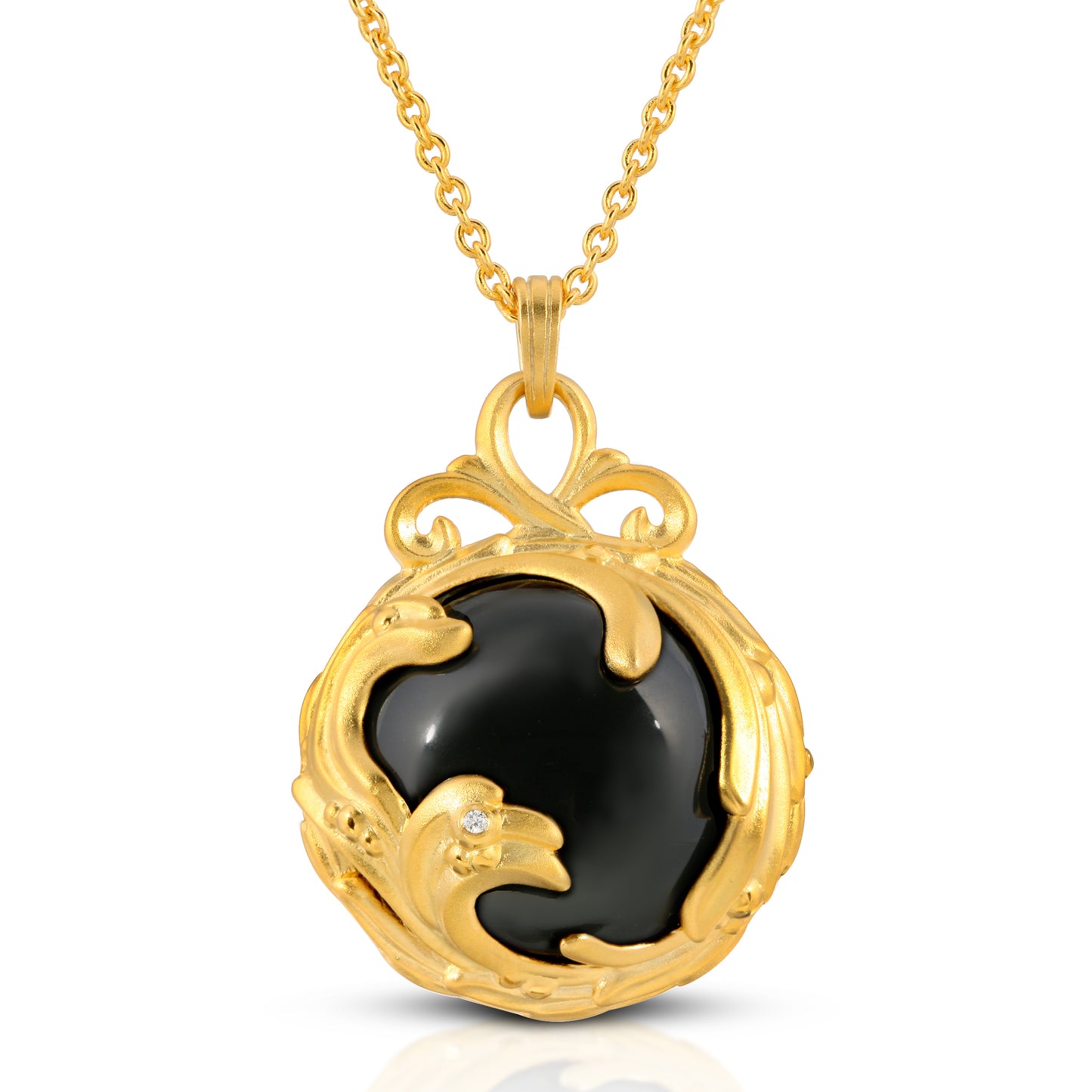 Black Agate & Diamond Pendant ‐ Necklace