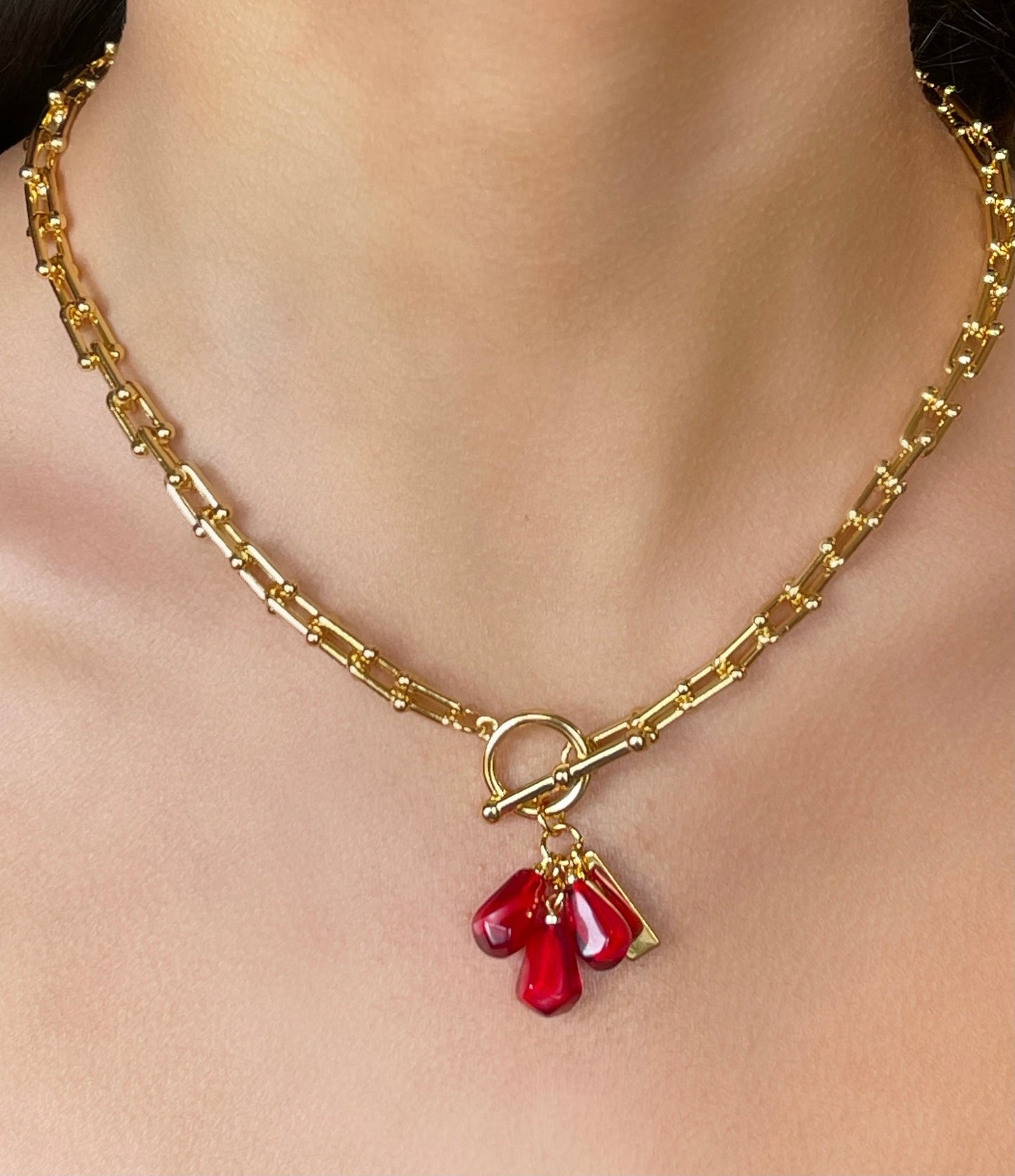 Pomegranate Seeds Necklace in Gold & Red