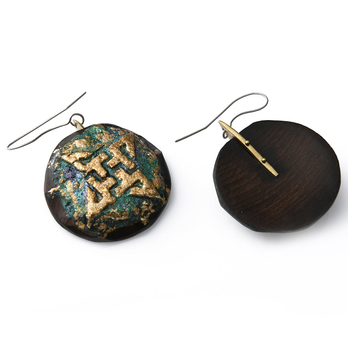 Green Symbol Wooden Earrings - Lusanet Collective