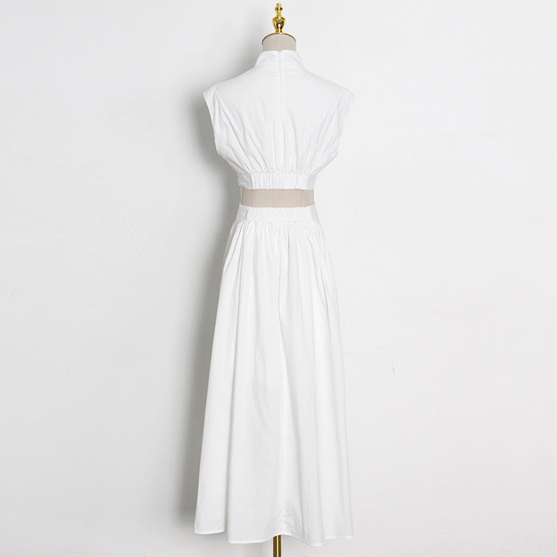 White Hollow Back Long Dress
