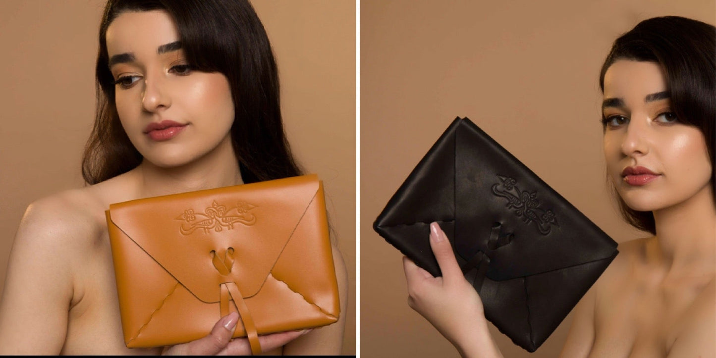 Sirahar Leather Ladies Clutch in three colors of Red, Black and Camel - Lusanet Collective