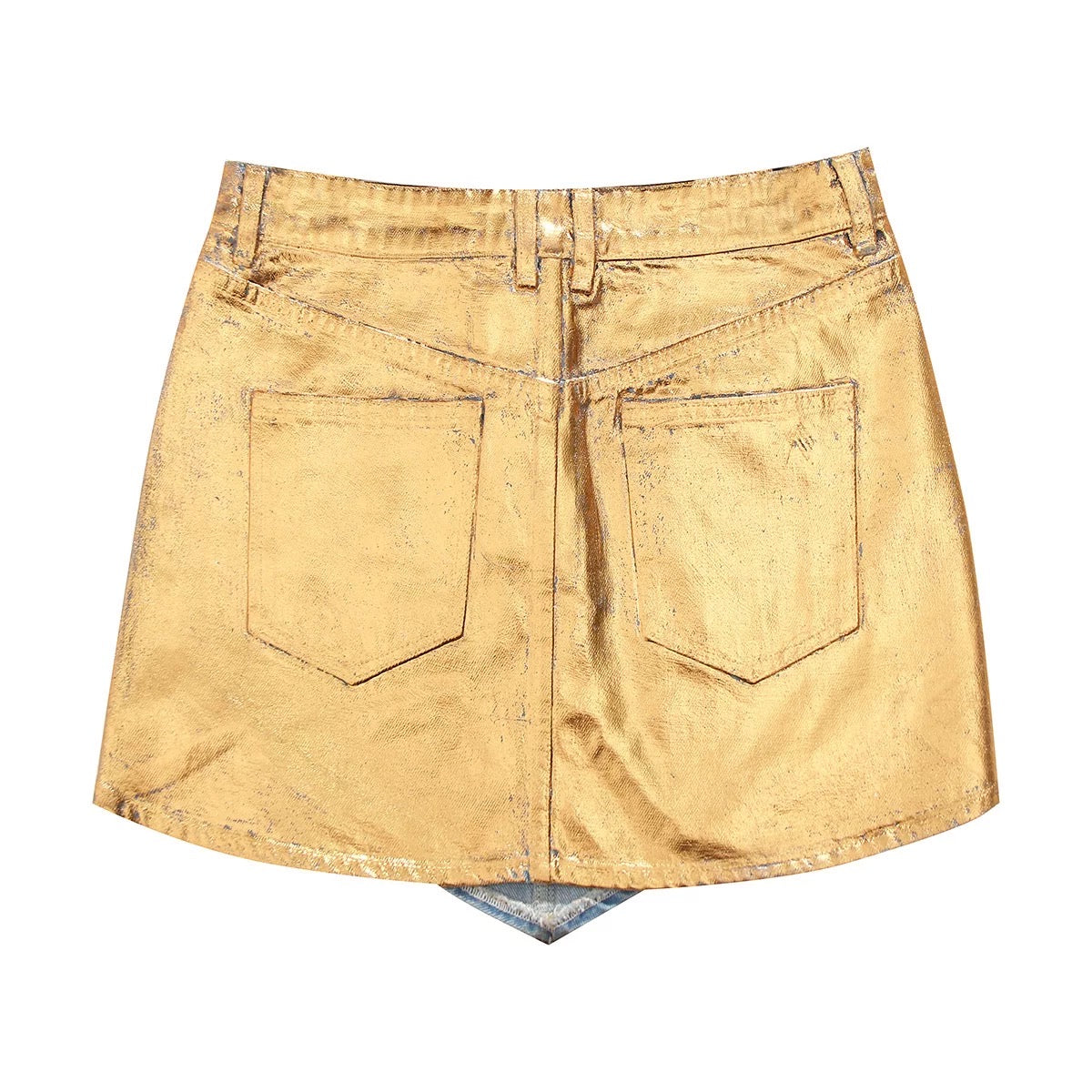Gold Painted Irregular Shape Jeans Skirts