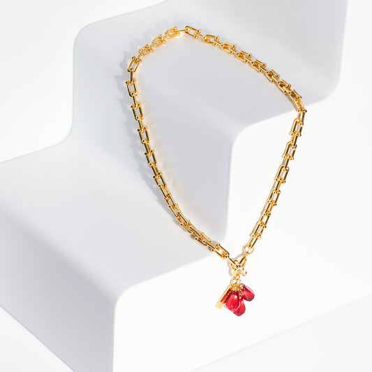 Pomegranate Seeds Necklace in Gold & Red