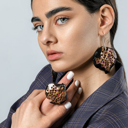 Pomegranate Wooden Earrings - Lusanet Collective