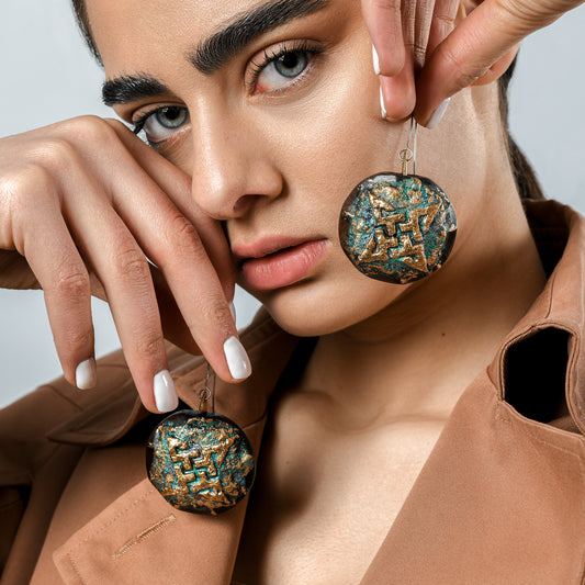 Green Symbol Wooden Earrings - Lusanet Collective