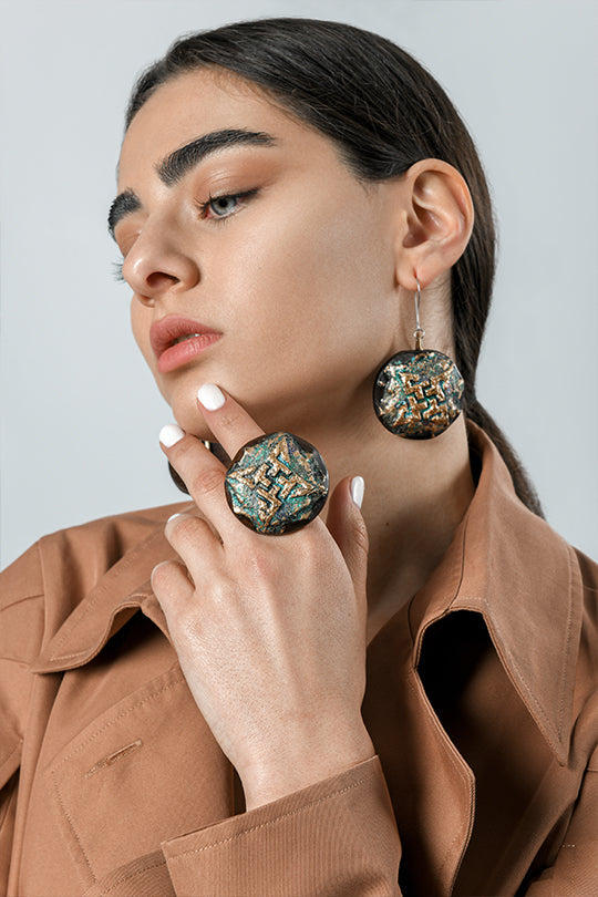 Green Symbol Wooden Earrings - Lusanet Collective