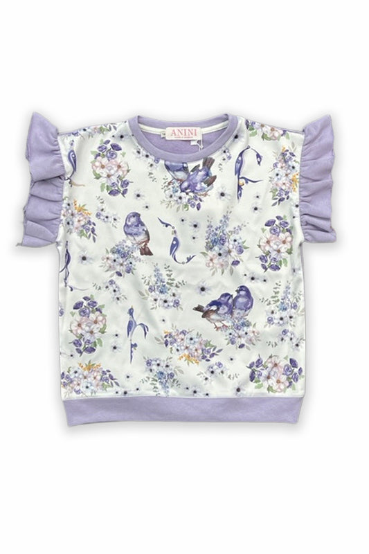 Purple Flower Bird Sweat Set