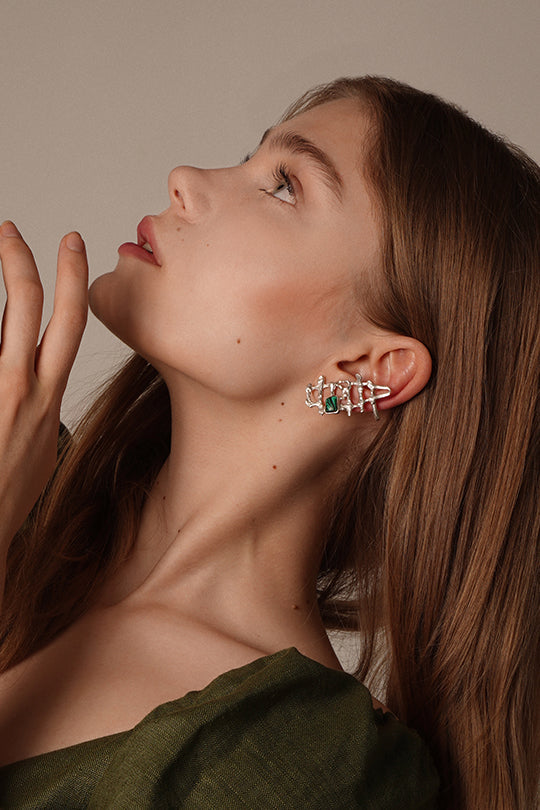 Vienna My Love set of the silver cuff & stud with malachite - Lusanet Collective