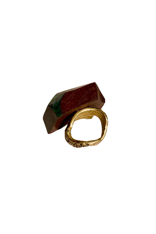Green Angle Wood Ring - Lusanet Collective