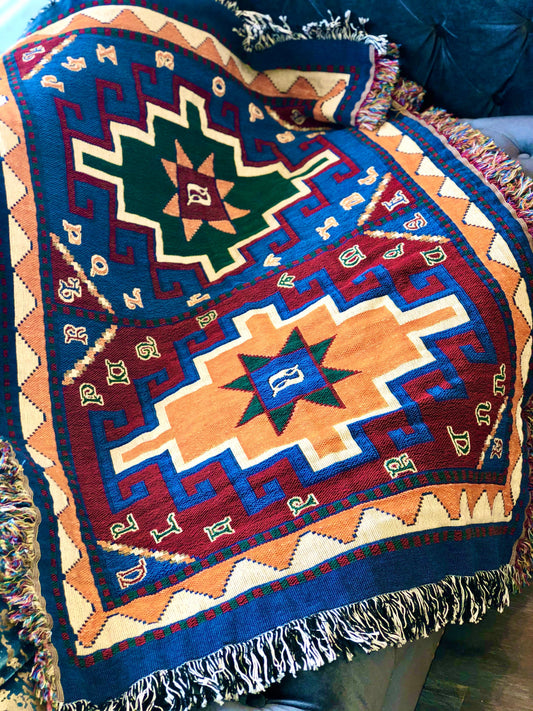 Armenian Alphabet Tapestry Throw on a Rug Design - Lusanet Collective