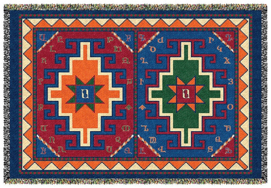 Armenian Alphabet Tapestry Throw on a Rug Design - Lusanet Collective