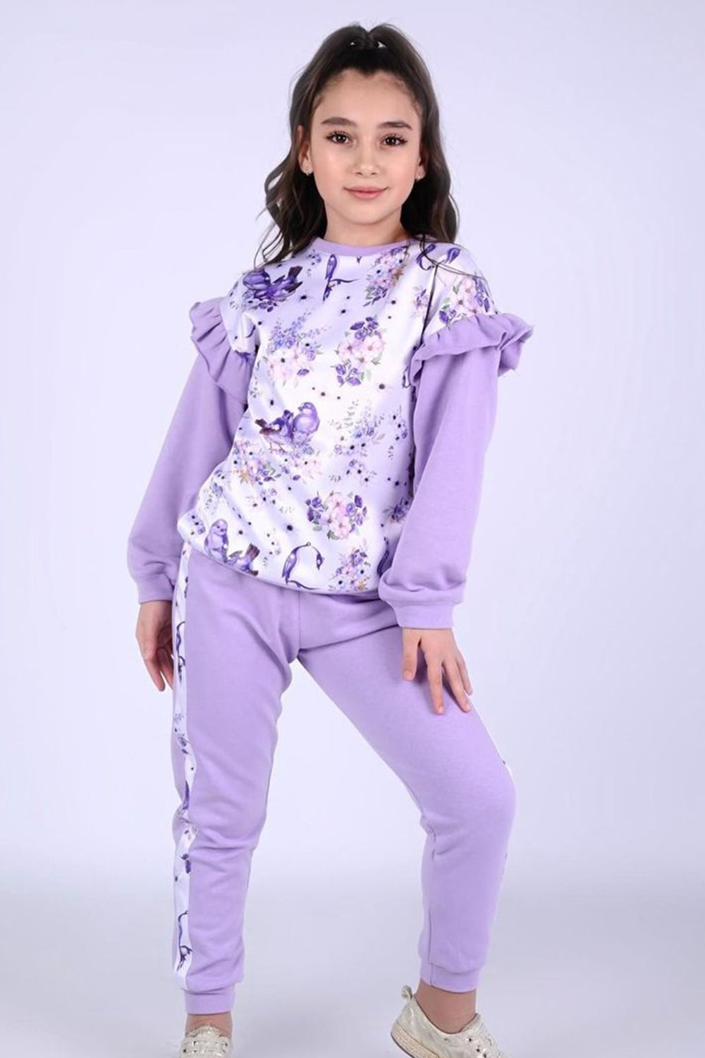 Purple Flower Bird Sweat Set