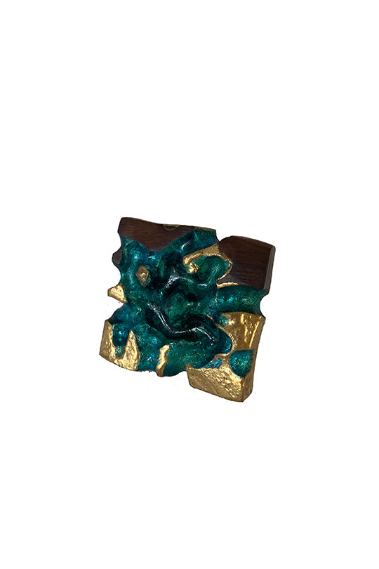 Square Wood Ring Green & Gold - Lusanet Collective