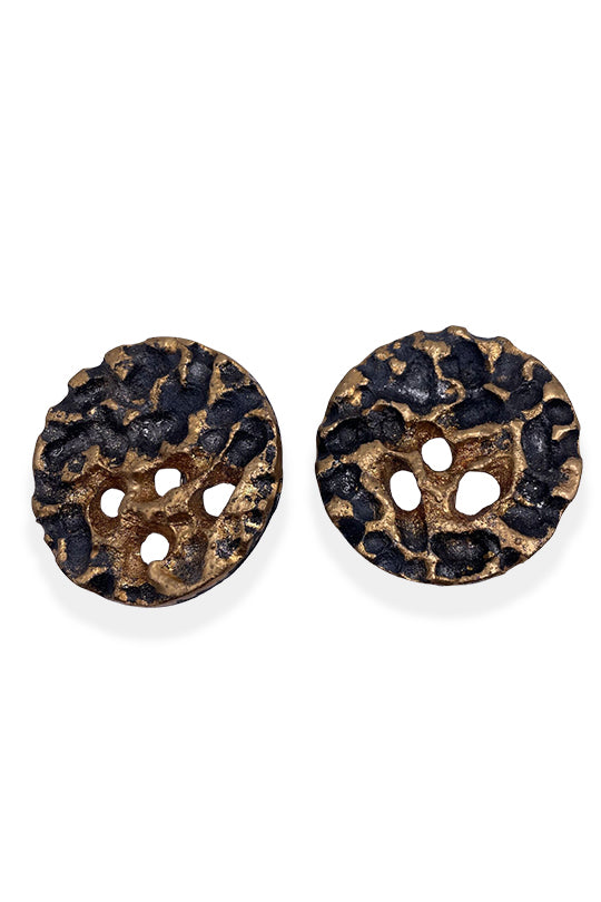 Round Blue Wood Earrings