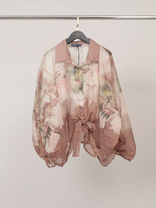 Tunic in printed Tencel and silk : MARRON