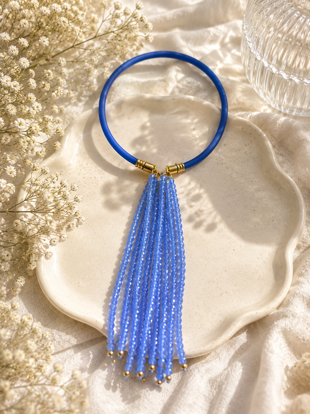 Aegean Blue Tassel Statement Necklace