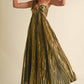 Metallic Pleat Maxi Dress